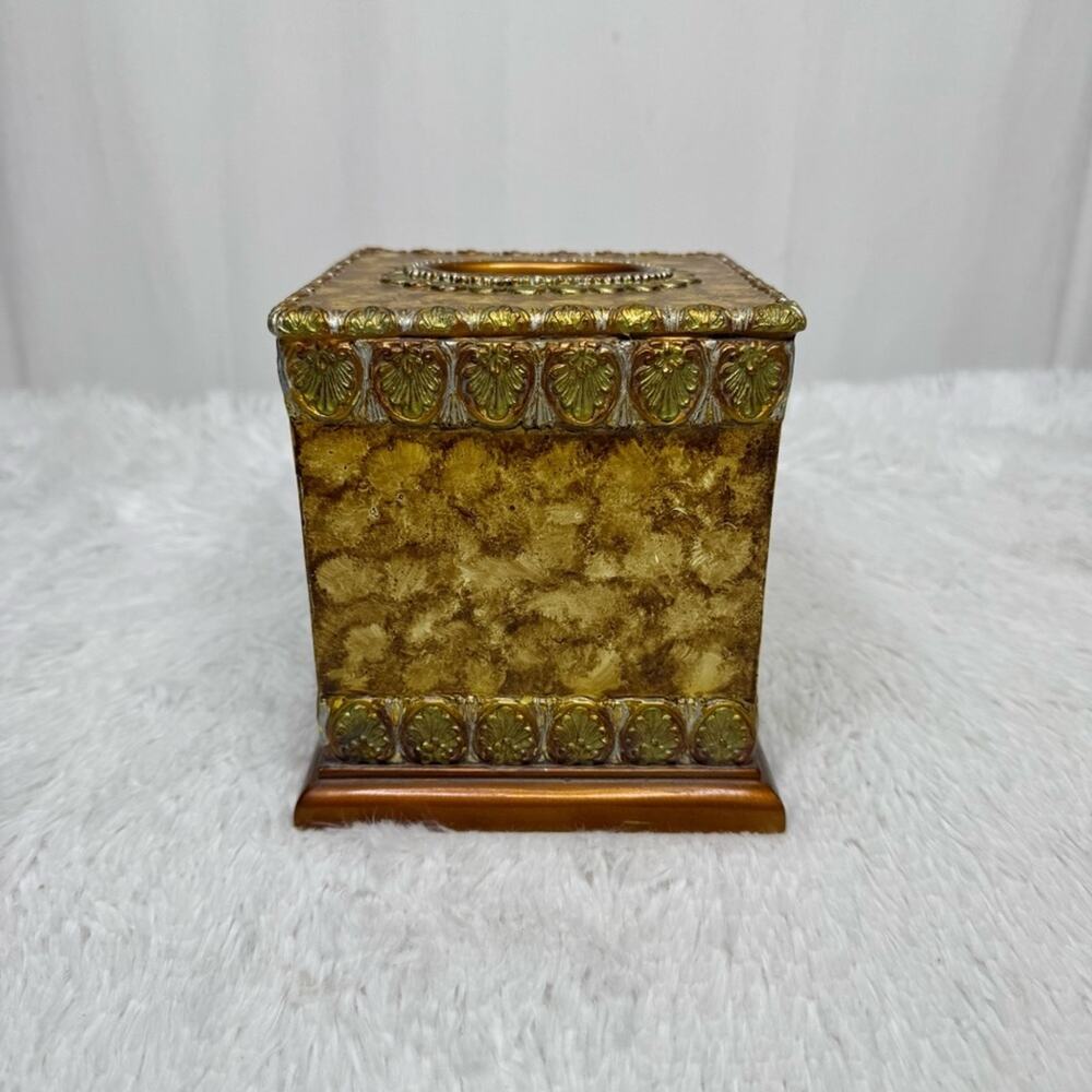 Vintage gold brown ornate marble decorative square tissues box cover